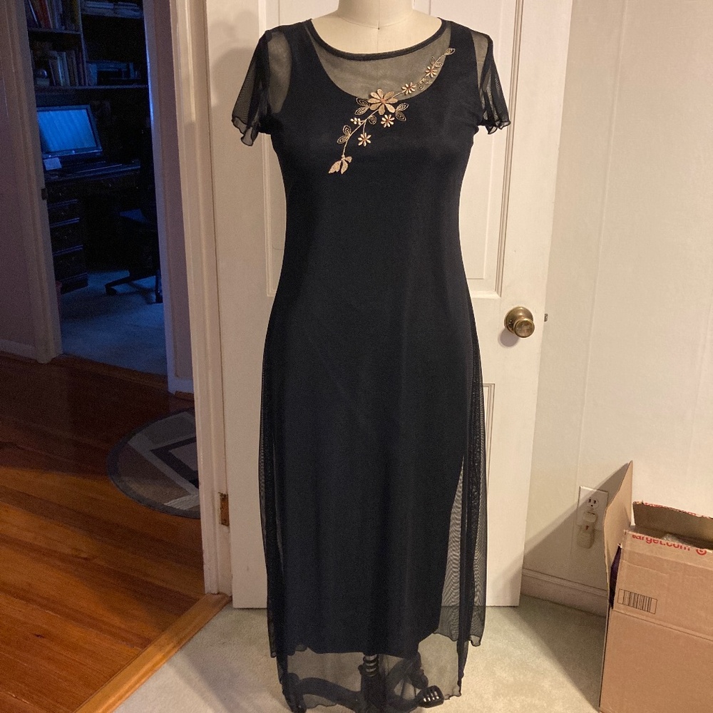 Sheer mesh black long dress